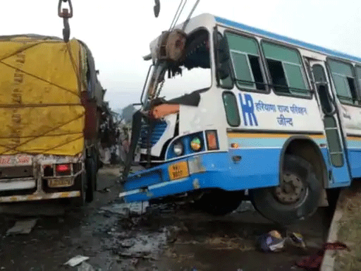 Haryana Roadways Bus and Truck Collide in Jind