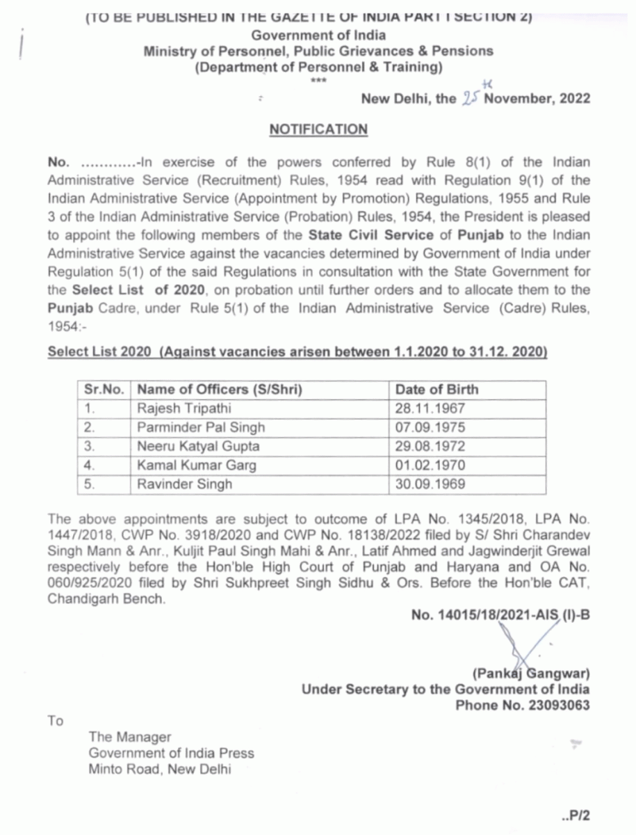 Punjab PCS Officers Promoted To IAS