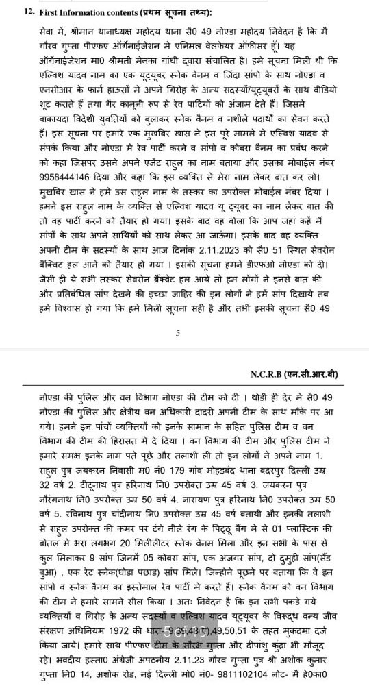 Bigg Boss Winner Elvish Yadav Noida Police FIR For Snakes and Venom Supply 