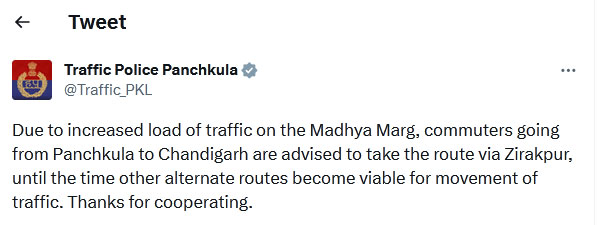 Chandigarh-Panchkula Traffic Movement Advisory