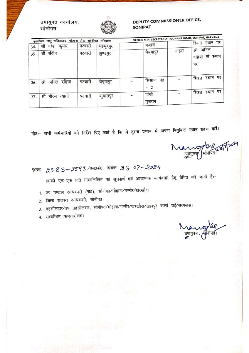 Transfer of Revenue Employees