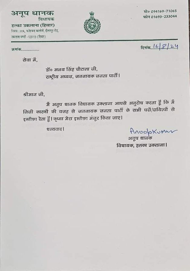 Haryana JJP MLA Devendra Singh Babli Along Three MLAs Resigns