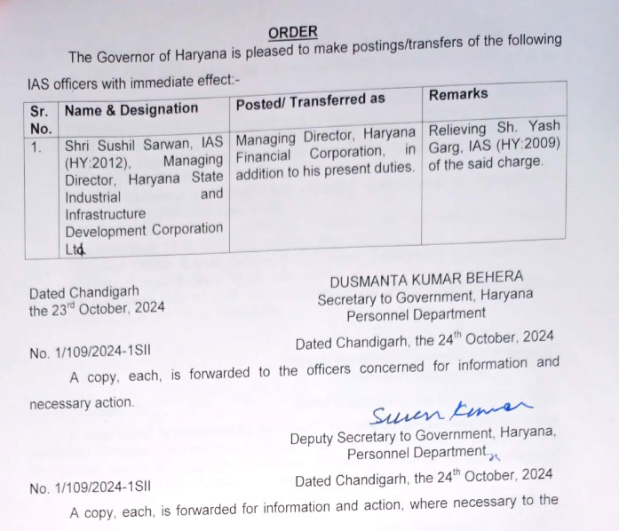  Haryana New Govt Transfers IAS Orders News Latest 