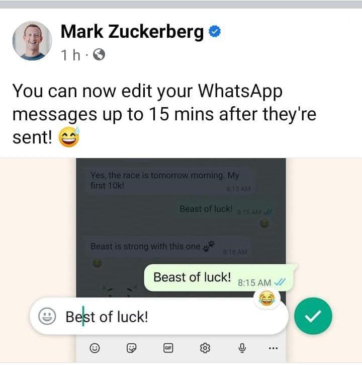 WhatsApp Edit Message Feature