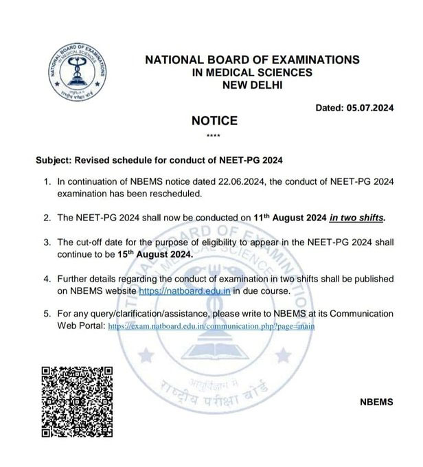  NEET-PG 2024 Exam Revised Schedule Announced By NBEMS 