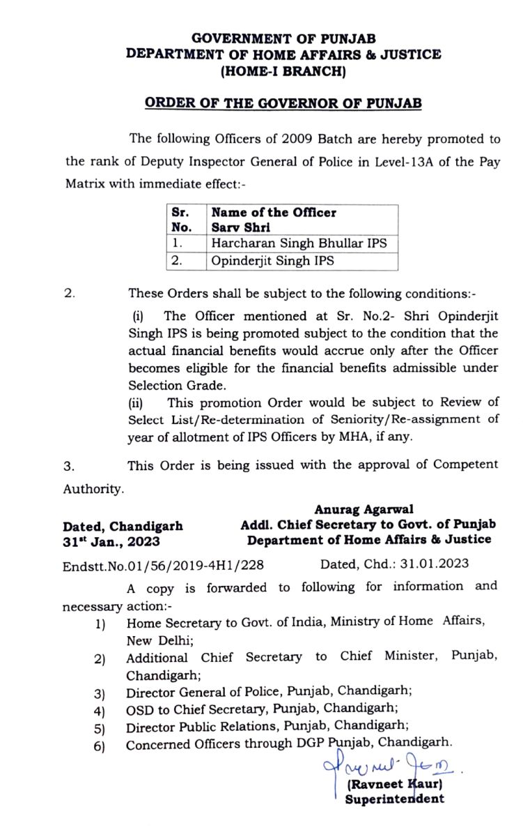 Officers Promoted in Punjab