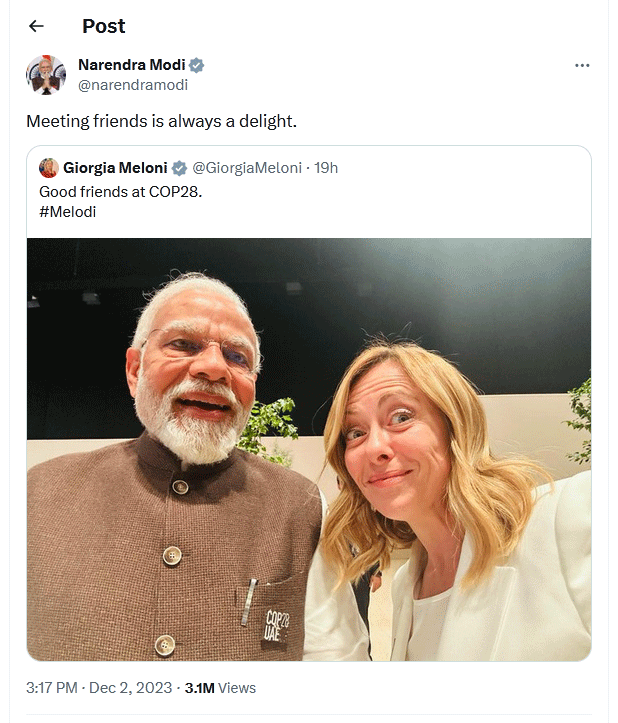   PM Modi-Italian PM Meloni Selfie Viral Melodi Trending On Internet