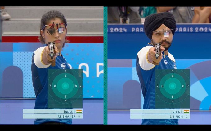 Paris Olympics 2024 Manu Bhaker Wins Second Bronze Medal With Sarabjot Singh