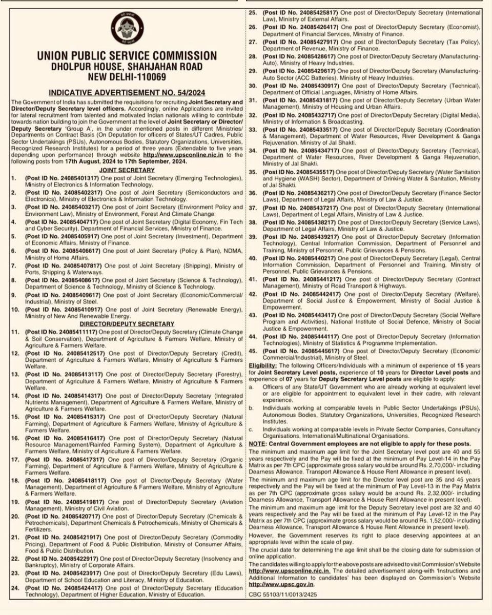 UPSC Lateral Entry Recruitments