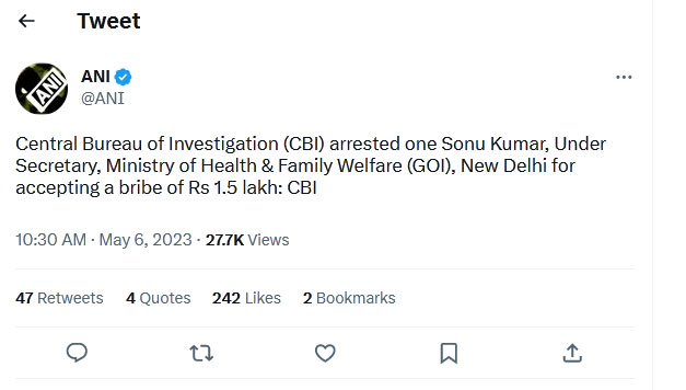 CBI Arrest Central Government Under Secretary For Taking Bribe