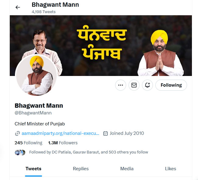  Bhagwant Mann Twitter Account Blue Tick Removed