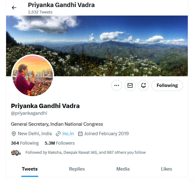 Priyanka Gandhi Twitter Account Blue Tick Removed