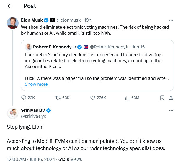  X Chief Elon Musk Says We Should Eliminate Electronic Voting Machine 