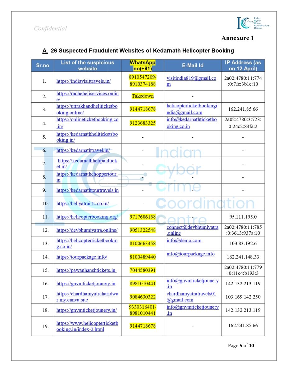  Kedarnath Dham Helicopter Services Online Fake Websites List Update