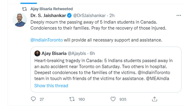 Many Indian students died in road accident in Canada