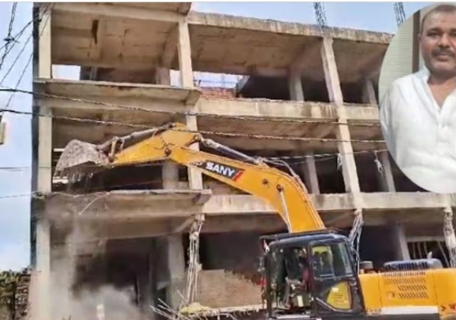 Bulldozer runs on the under-construction Shopping Mall