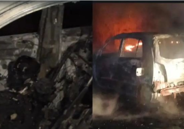 A moving car caught fire in Meerut