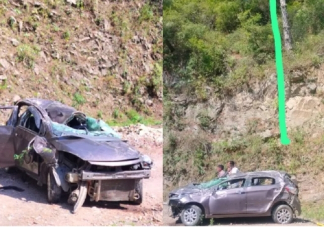 The car of tourists returning from Kasauli to Chandigarh fell into a 200 feet gorge, four injured