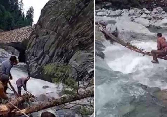 Quarsi Panchayat prepared the way to deliver ration to half a dozen sheep herders trapped in the pastures near Indrahar Jot, Panchayat built a temporary bridge on Chata Nala.