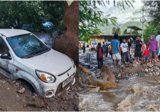 Cloud burst in Karjan and Jagatsukh, flood water entered houses, heavy damage to roads and gardens; Manali Kullu Left Bank Road Closed.