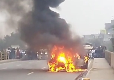 Audi car burnt and destroyed