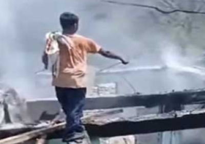 Two storey house burnt to ashes in Ani's Kharoa, three families left homeless