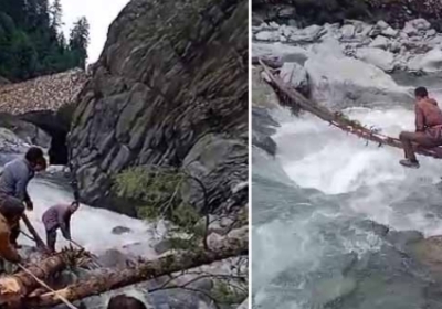 Quarsi Panchayat prepared the way to deliver ration to half a dozen sheep herders trapped in the pastures near Indrahar Jot, Panchayat built a temporary bridge on Chata Nala.