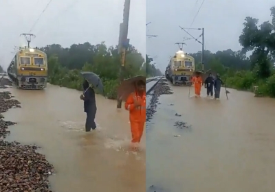 MP Train Viral Video Railway Track Sink In Water After Heavy Rain
