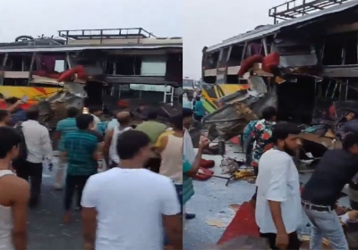 Uttar Pradesh Unnao Double Decker Bus Collides With Milk Tanker 18 Deaths