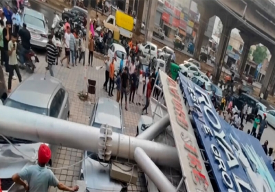 Zirakpur Billboard Collapse Several Vehicles Damaged Chandigarh Tree Falls